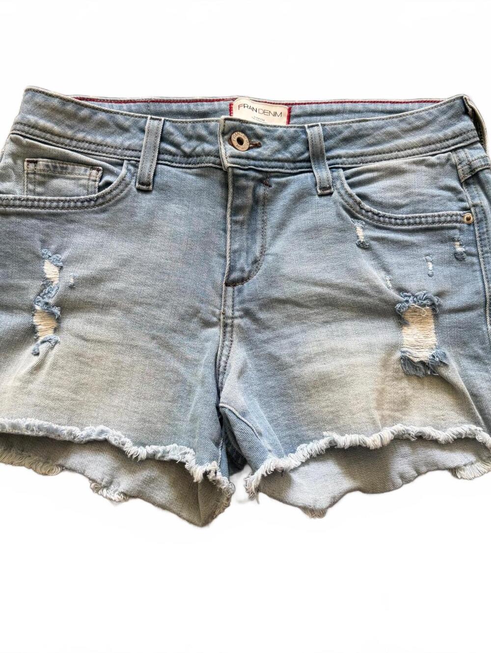 Fran Denim Joy Size 28 Light Wash Distressed Cutoff Jean Shorts Made in USA